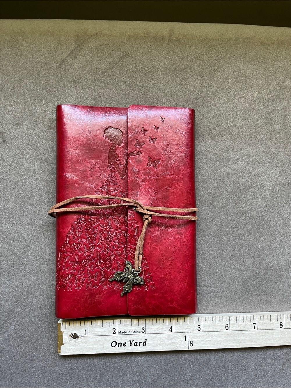 Embossed Red Butterfly Girl Faux Leather Journal - Picture 4 of 5